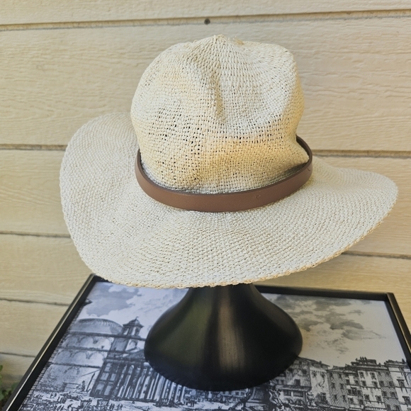 Allsaints straw hat natural with brown leather band with tags flawed - Picture 5 of 12
